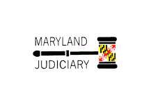  logo of gavel with Maryland flag inside and words 'Maryland Judiciary'
