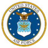 Circular logo of eagle with stars with words 'United States Air Force'