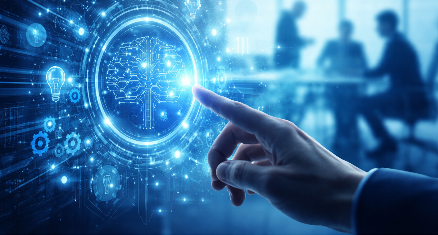 A hand touching an AI screen